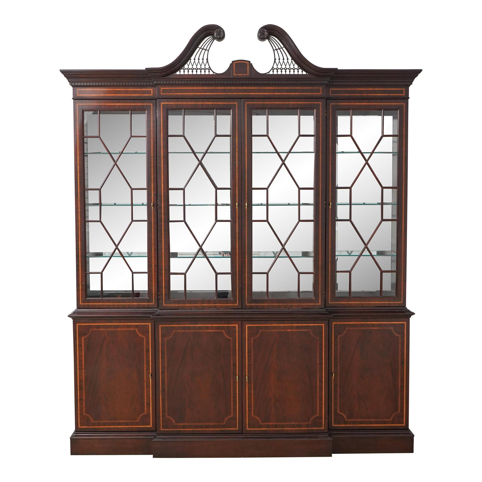 Hickory White Inlaid Mahogany Breakfront Bookcase American Masterpiece (1 of 10)