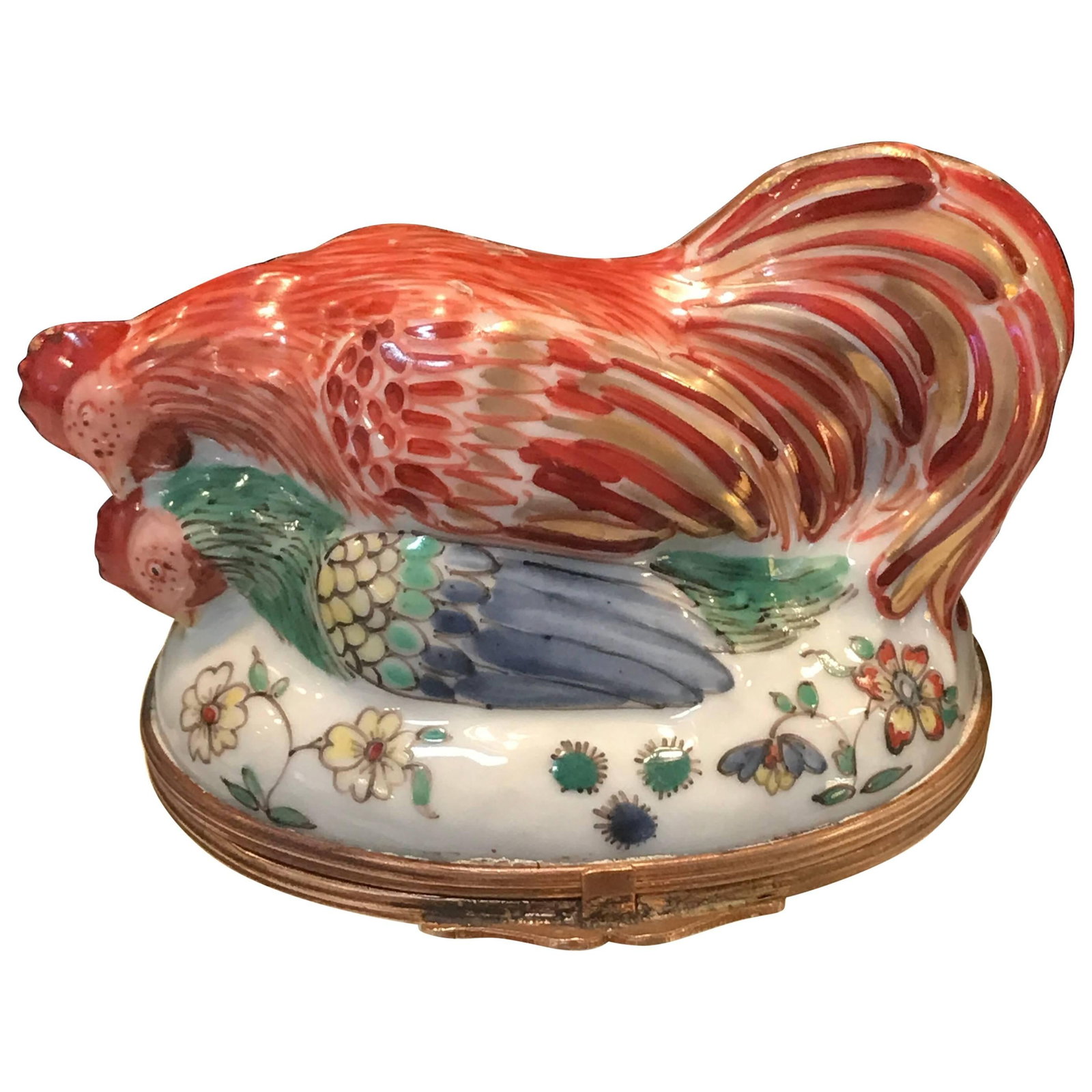 Samson St. Cloud Style Hen and Chicken Snuff Box Bronze Porcelain Hand-Painted (1 of 8)
