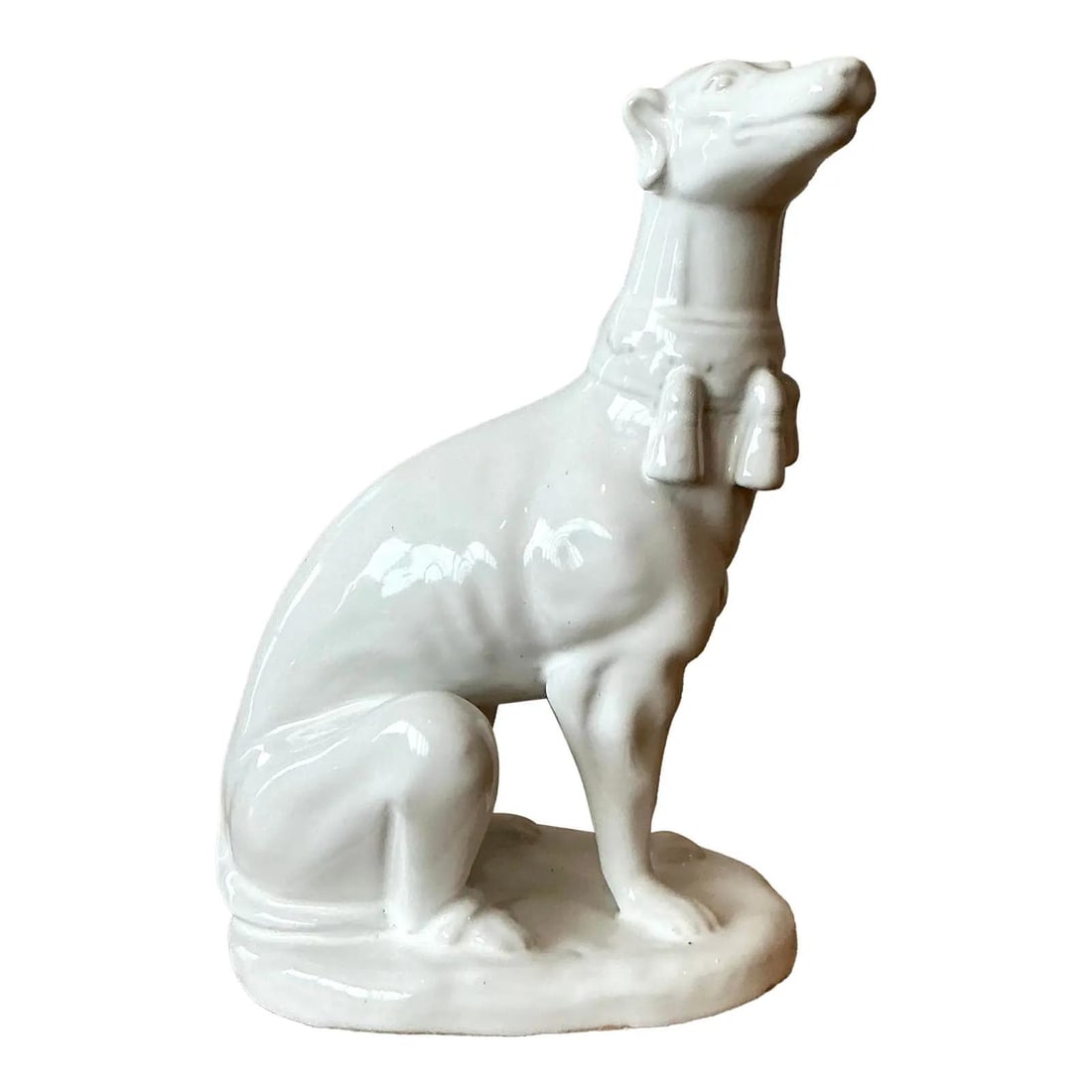 White Glazed Ceramic Greyhound Figurine with Tassel Collar 12.75 Inch Vintage (1 of 10)