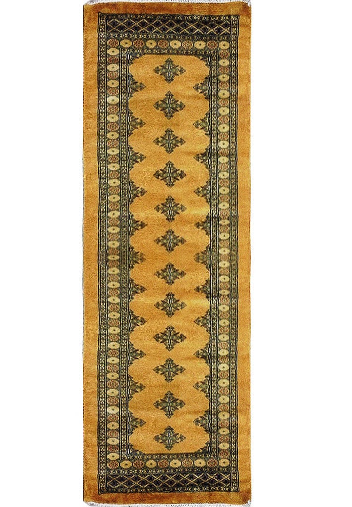 Golden Handmade Mori Bokhara Runner 8' x 2' 7" Wool Rug (1 of 6)