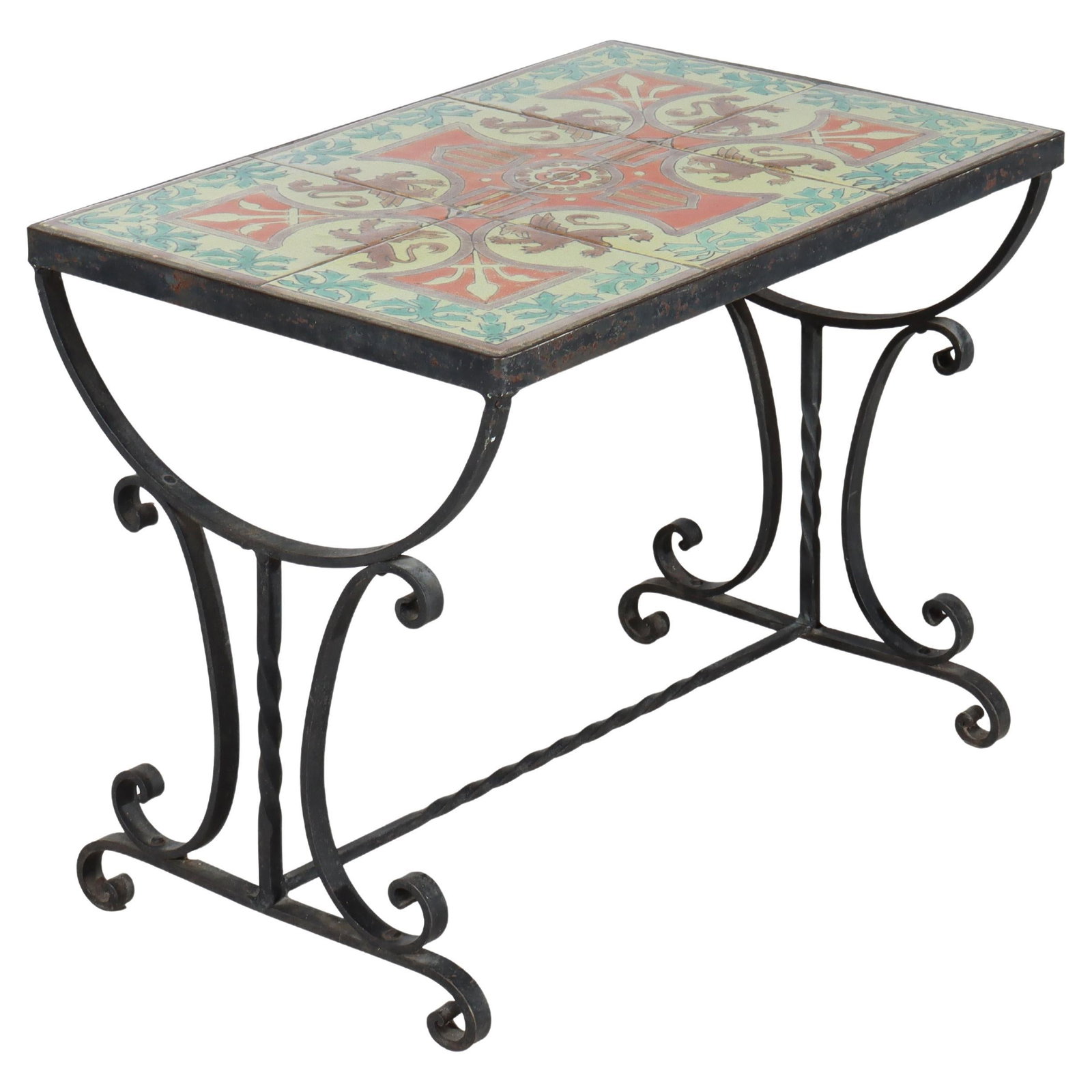 Wrought Iron Side Table With California Tile Top and Griffins c1910 (1 of 12)