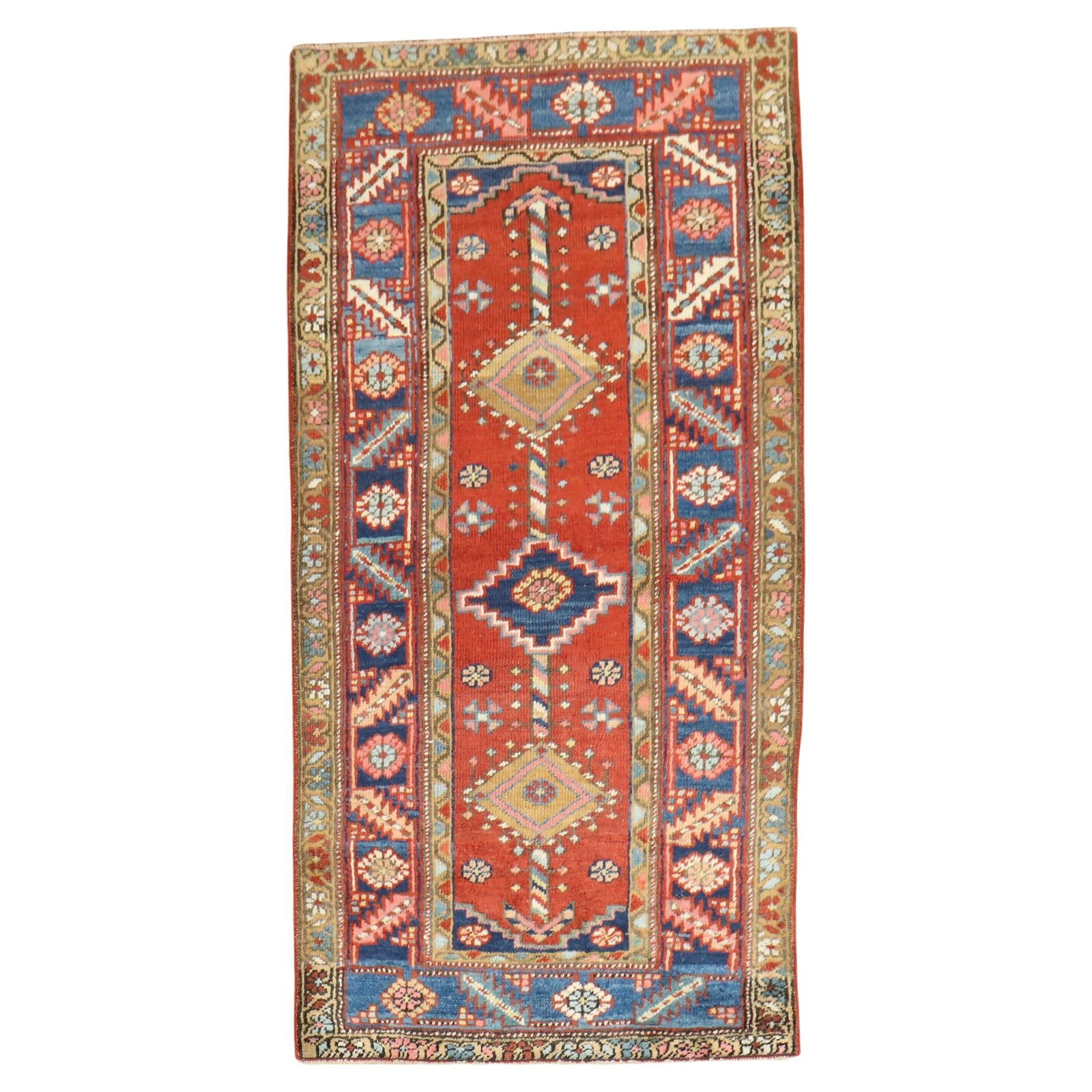 Antique Persian Heriz Small Rug Zabihi Collection 35 x 69 Hand-Woven Wool: Antique Persian Heriz Small Rug Zabihi Collection 35 x 69 Hand-Woven Wool Discover the beauty of this Antique Persian Heriz Small Rug from the Zabihi Collection. Crafted in the early 20th century, thi