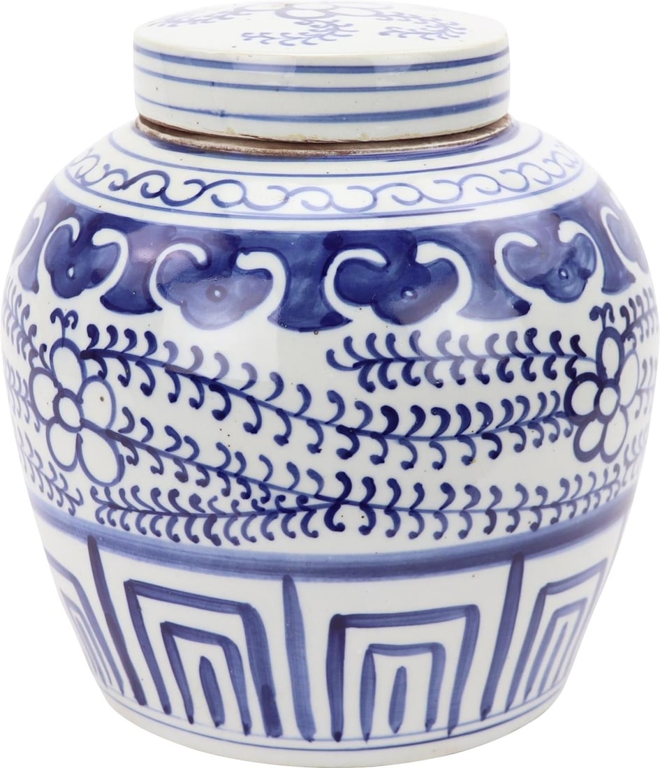 Handcrafted Ming Style Blue White Ceramic Jar Decorative Piece (1 of 4)