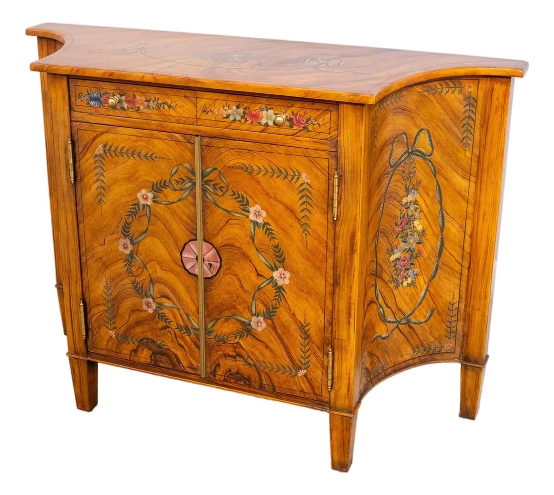 Adams Style Floral Motif 2 Door Server Commode with Key Lock: Adams Style Floral Motif 2 Door Server Commode with Key Lock This Adams Style Paint Decorated 2 Door Server Commode is a beautiful addition to any home decor. Crafted with high-quality construction, t