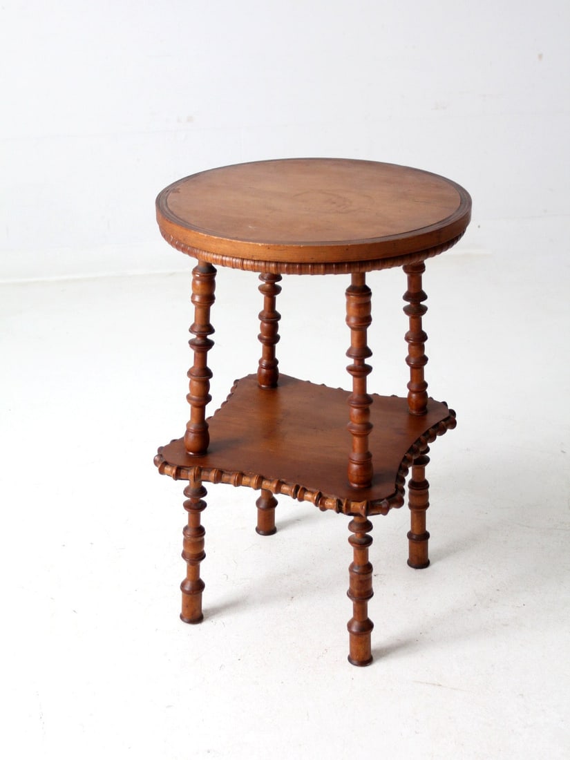 Antique Folk Art Spool Table with Unique Handcrafted Details - 3