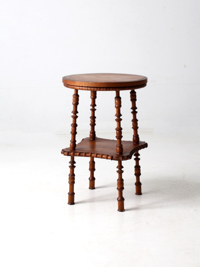 Antique Folk Art Spool Table with Unique Handcrafted Details - 7