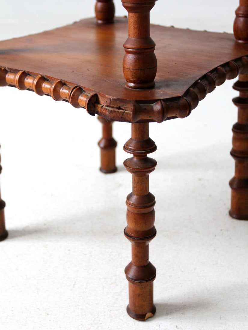 Antique Folk Art Spool Table with Unique Handcrafted Details - 8