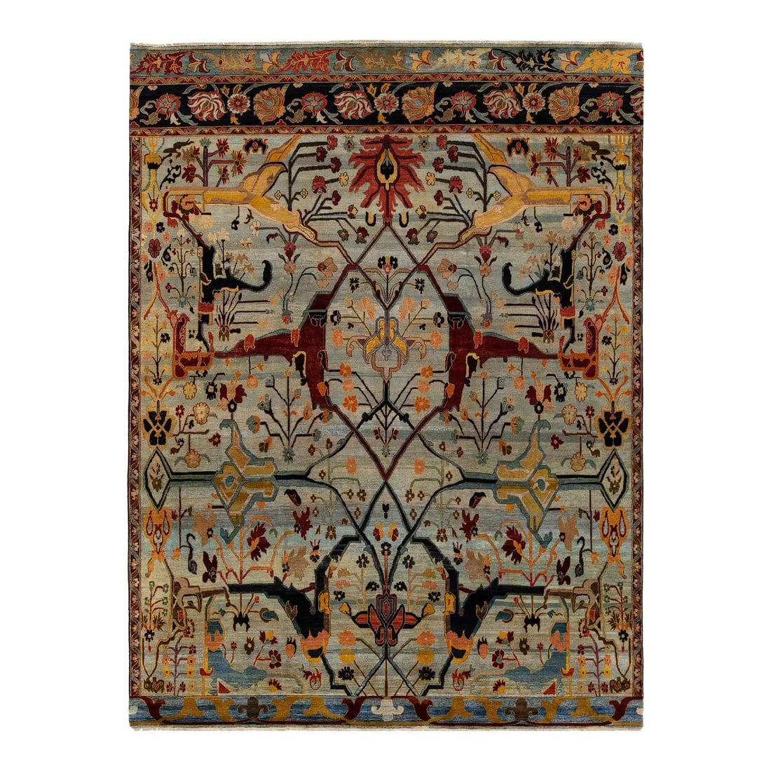 Hand-Knotted Wool Rug with Mirrored Arboreal Pattern 9'1 x 12'2 (1 of 10)