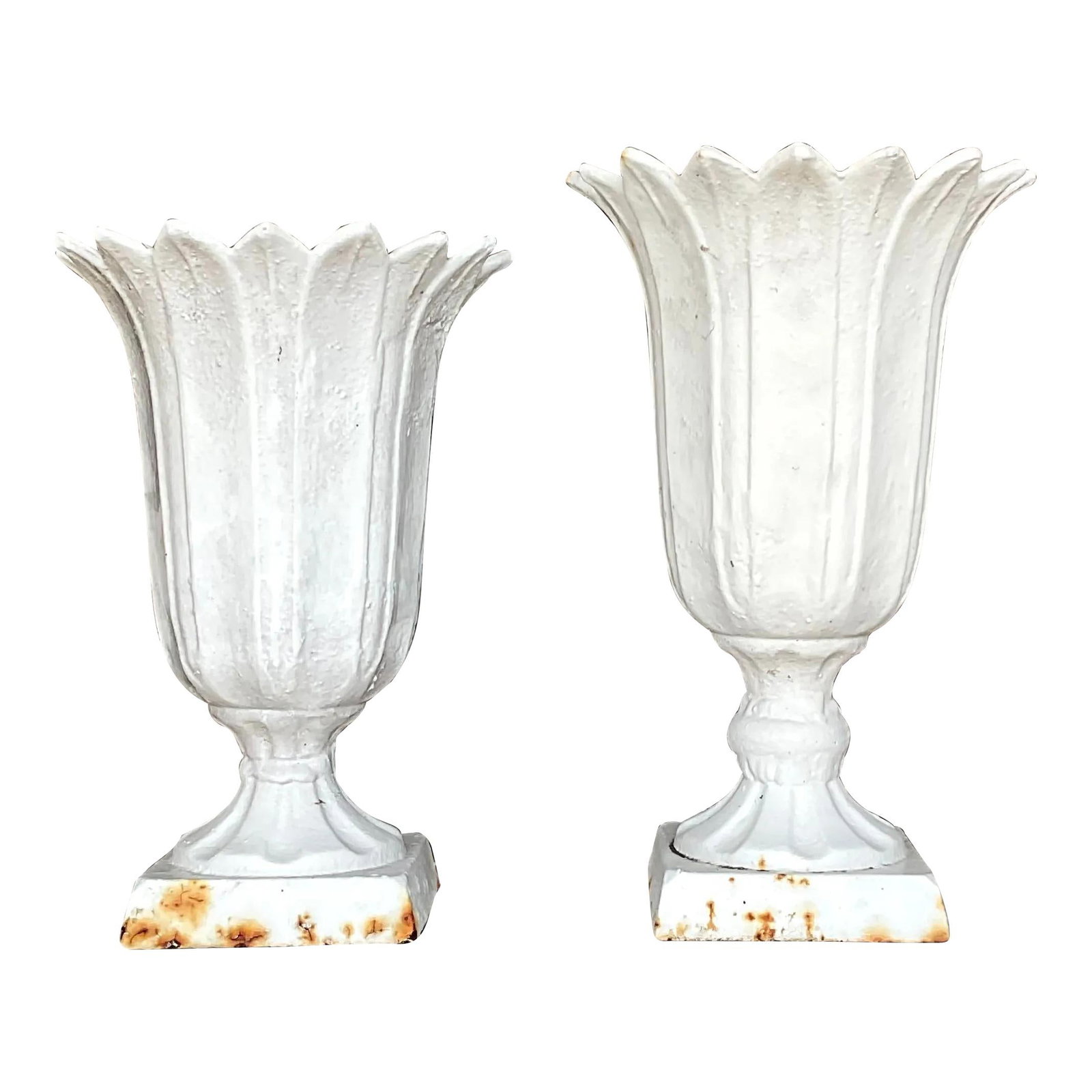 Vintage Henderson Iron Works White Petal Urns - Set of Two (1 of 8)