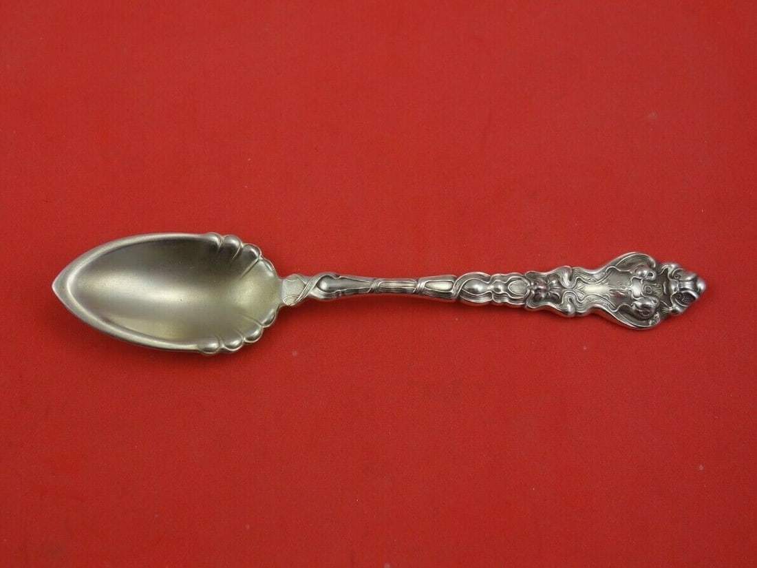 Unger Douvaine Sterling Silver Grapefruit Spoon 5 3/8 with Gold Wash: Unger Douvaine Sterling Silver Grapefruit Spoon 5 3/8 with Gold Wash This exquisite grapefruit spoon from the Douvaine pattern by Unger is crafted from high-quality sterling silver and features a ligh