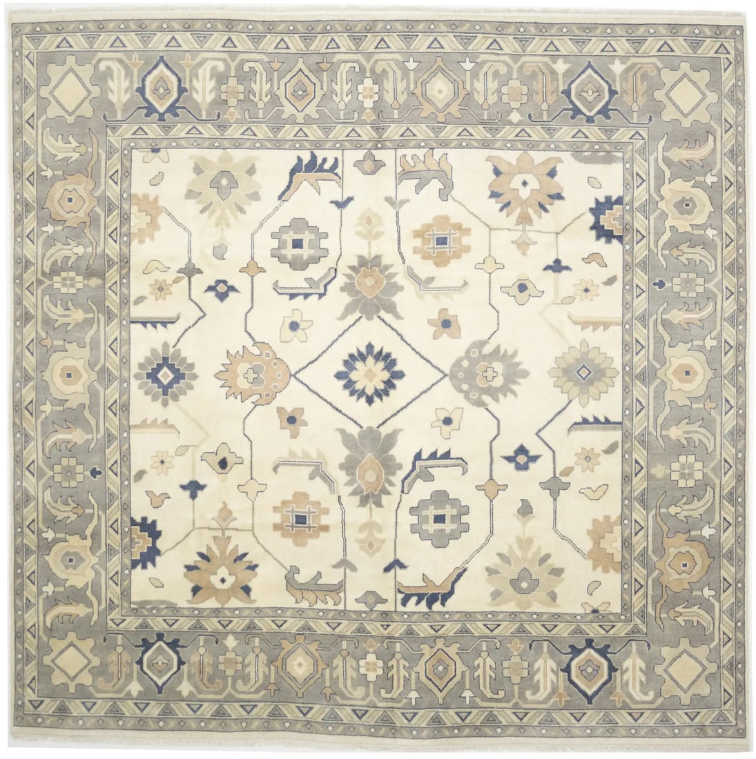 Hand-Knotted 12 ft Oushak Floral Square Rug Wool Modern Design (1 of 15)