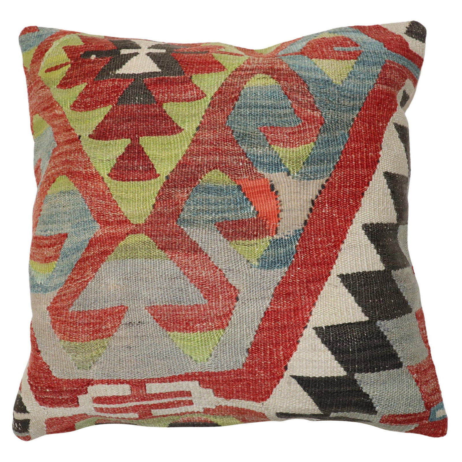 Vibrant Tribal Kilim Pillow Antique Turkish Design 19 x 20: Vibrant Tribal Kilim Pillow Antique Turkish Design 19 x 20 This exquisite Kilim Pillow features a striking tribal design, handcrafted from a blend of cotton, foam, and wool, ensuring both comfort and