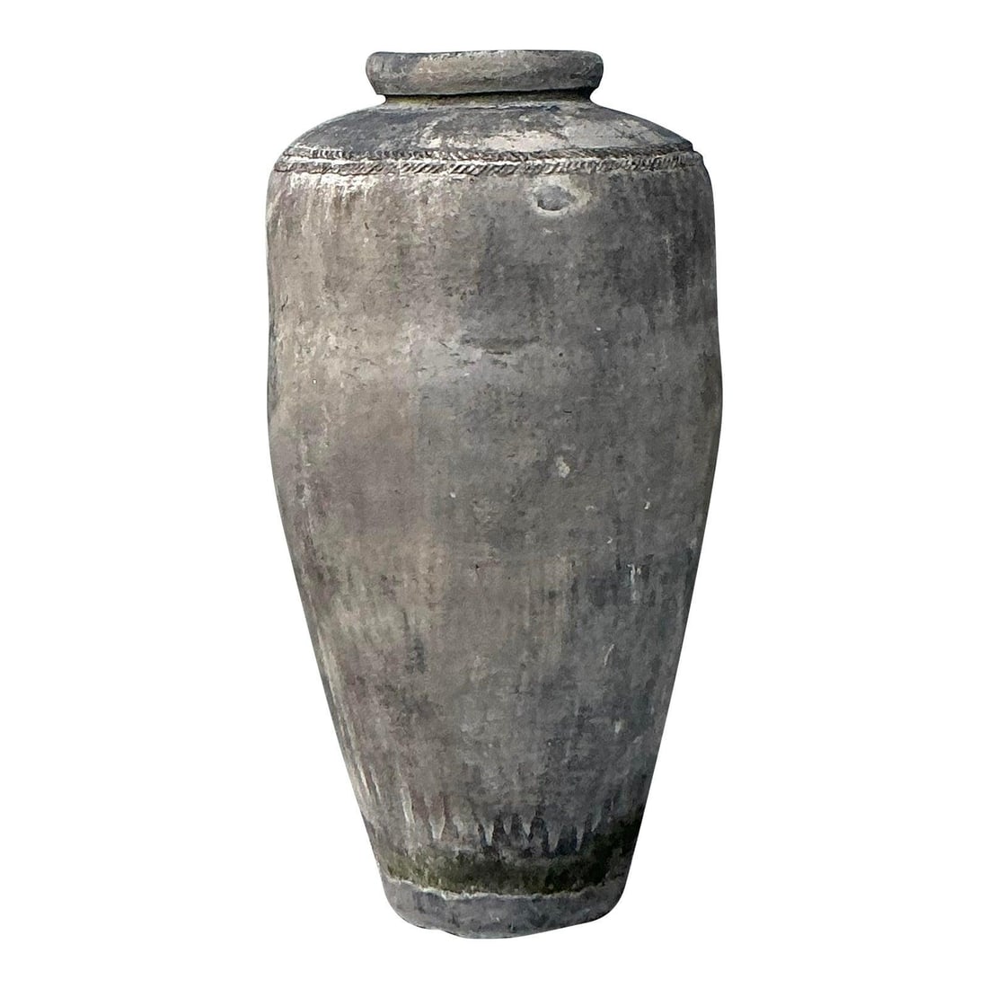 Large Ebony Patinated Earthenware Urn With Braided Rope Relief (1 of 9)