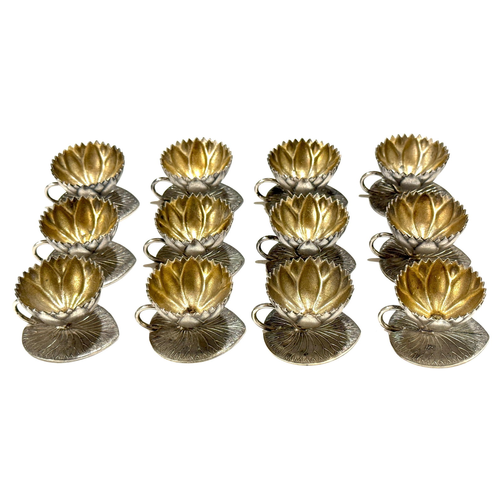 Set of 12 Meriden Aesthetic Movement Goldwashed Lotus Open Salts (1 of 14)