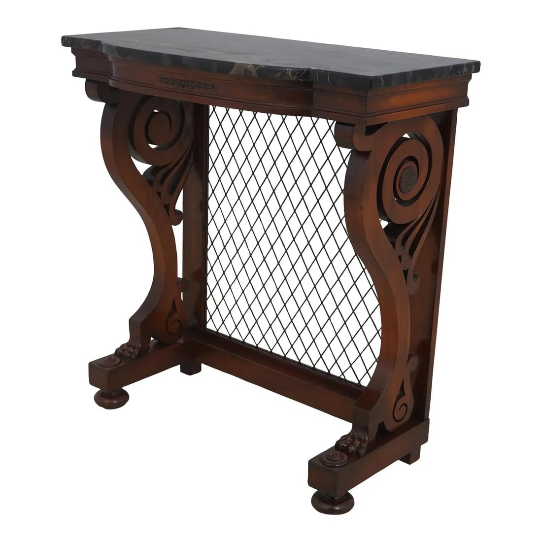 Vintage Regency Cherry Console Table with Marble Top and Brass Hardware (1 of 10)