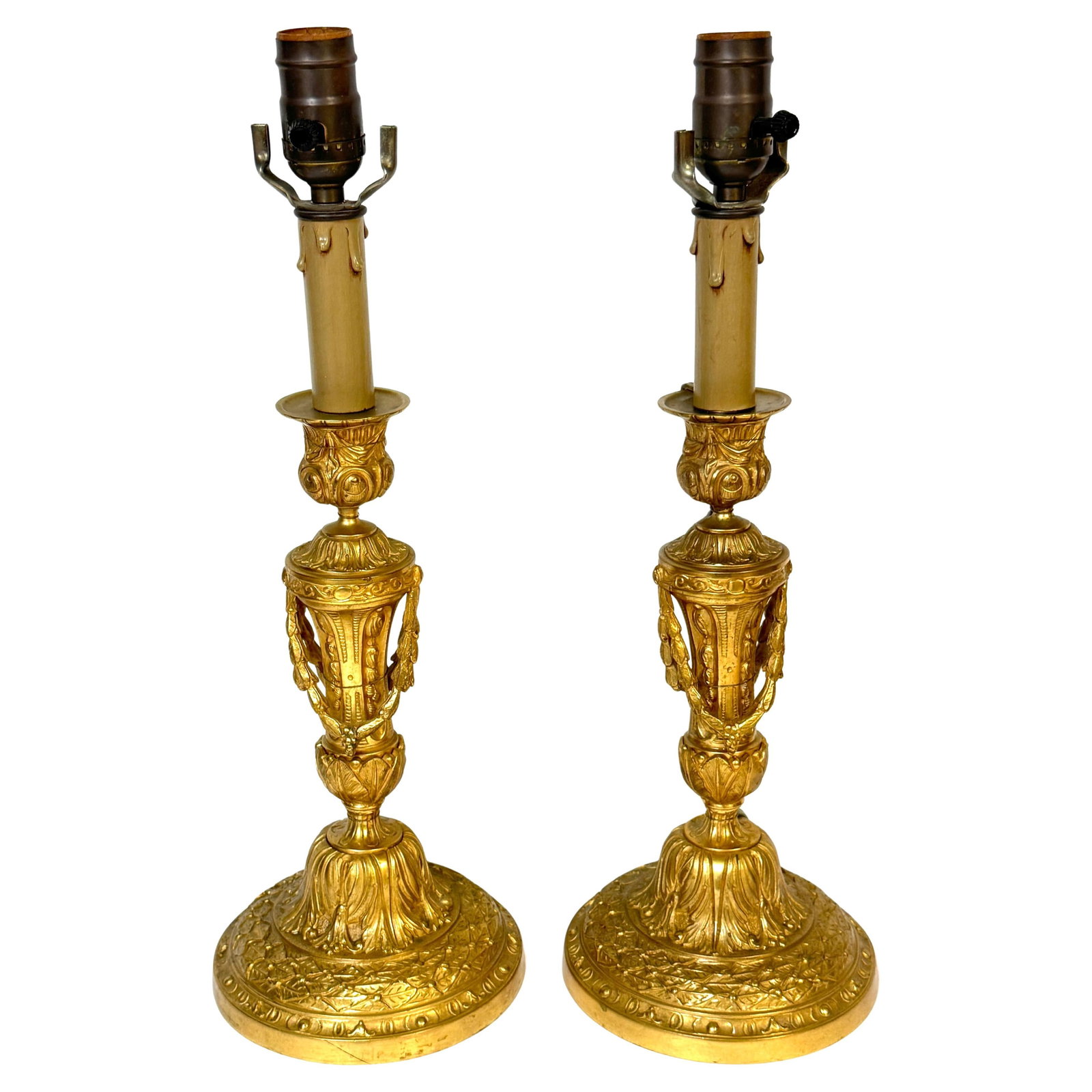Set of 2 Louis XVI-Style Ormolu Candlestick Lamps 1880s France (1 of 13)
