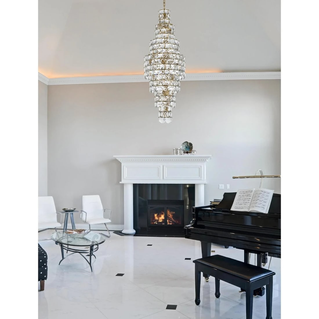 Adaline 26-Light Satin Gold Crystal Chandelier 67in Modern Foyer Hanging Fixture (1 of 7)