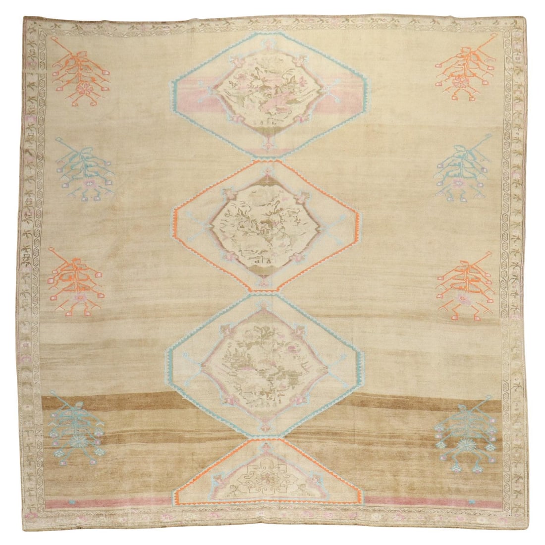 Mid-20th Century Hand-Knotted Turkish Kars Wool Rug 10'6" x 11'9": Mid-20th Century Hand-Knotted Turkish Kars Wool Rug 10'6" x 11'9" This exquisite Turkish Kars rug features a square shape, perfect for enhancing your living space. Hand-knotted from high-quality wool,