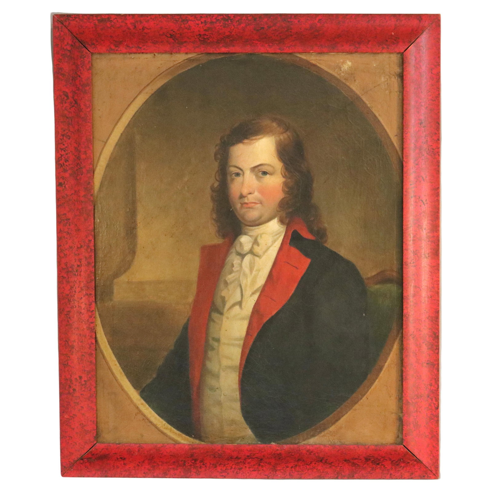 Early 19th Century Oil Portrait of Gentleman by Wheeler on Canvas Laid on Board: Early 19th Century Oil Portrait of Gentleman by Wheeler on Canvas Laid on Board This early 19th-century oil on canvas portrait depicts a distinguished gentleman in formal attire, featuring a coat with