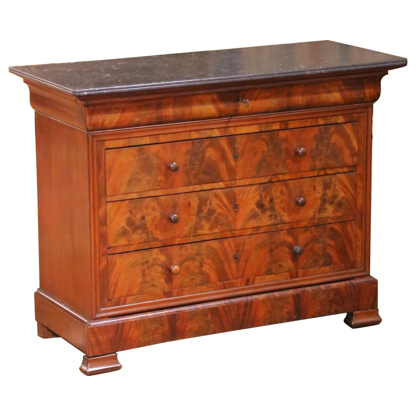 French Louis Philippe Mahogany Chest with Marble Top and Five Drawers circa 1860 (1 of 9)
