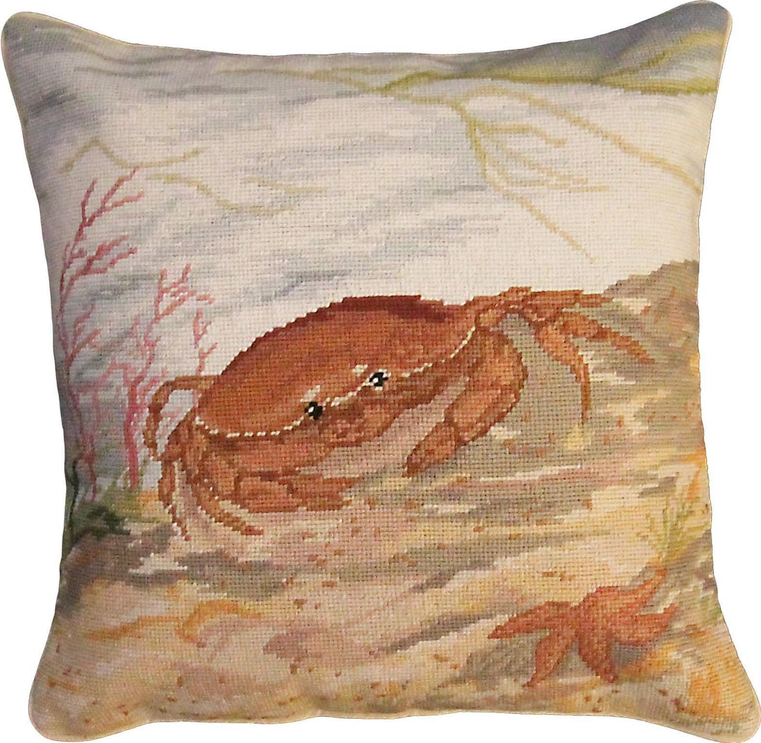 Handmade Nautical Pillow Crab Sea Star Cotton Velvet 18x18 (1 of 2)