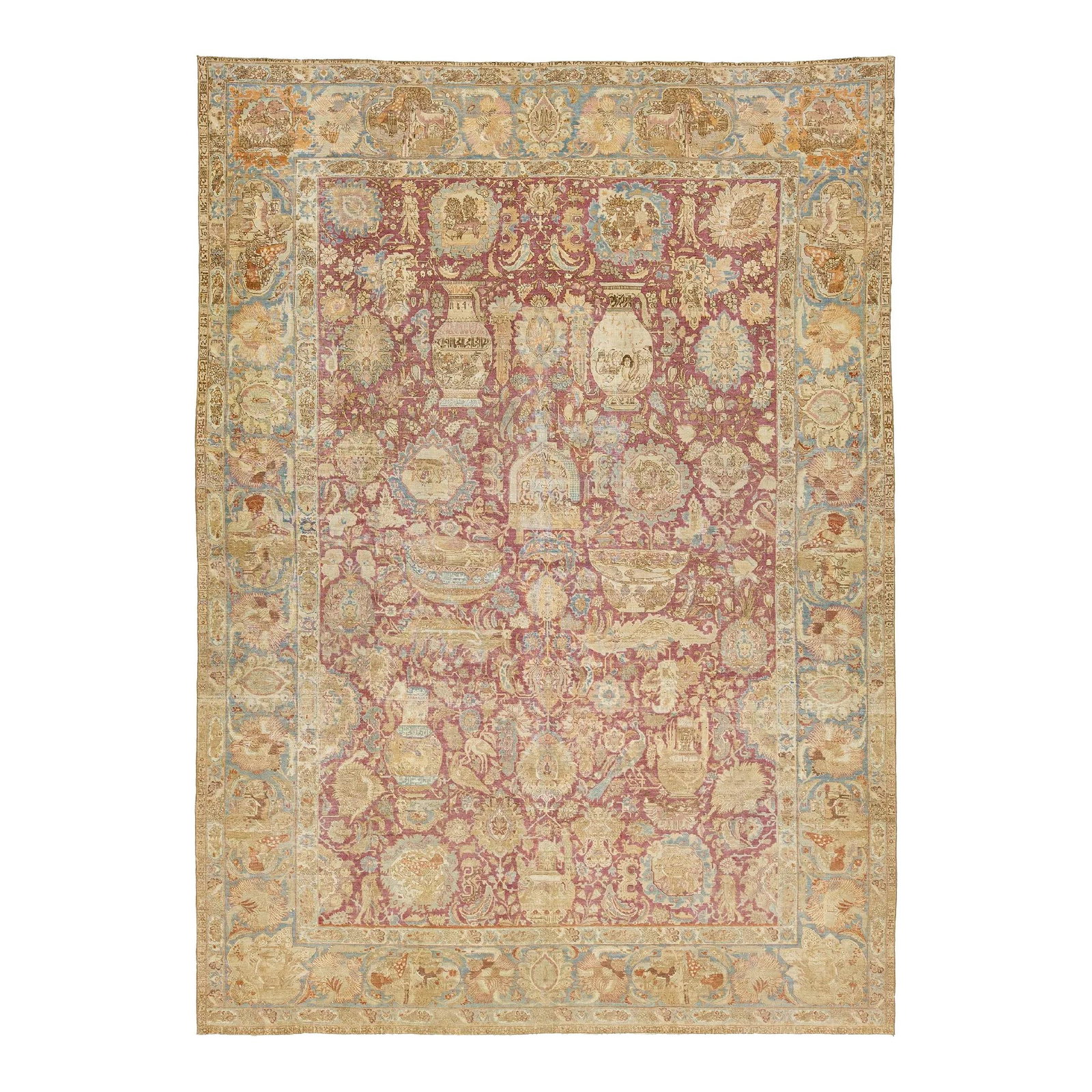 Antique Persian Tabriz Wool Rug 10'2 x 14'2 Red Floral Design 1900s (1 of 9)