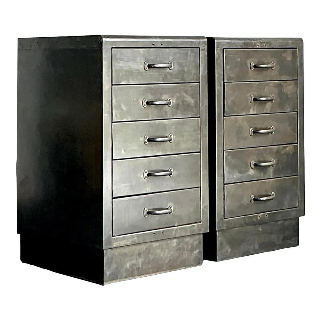 Pair of Vintage Industrial Metal Filing Chests with Dark Patina (1 of 9)