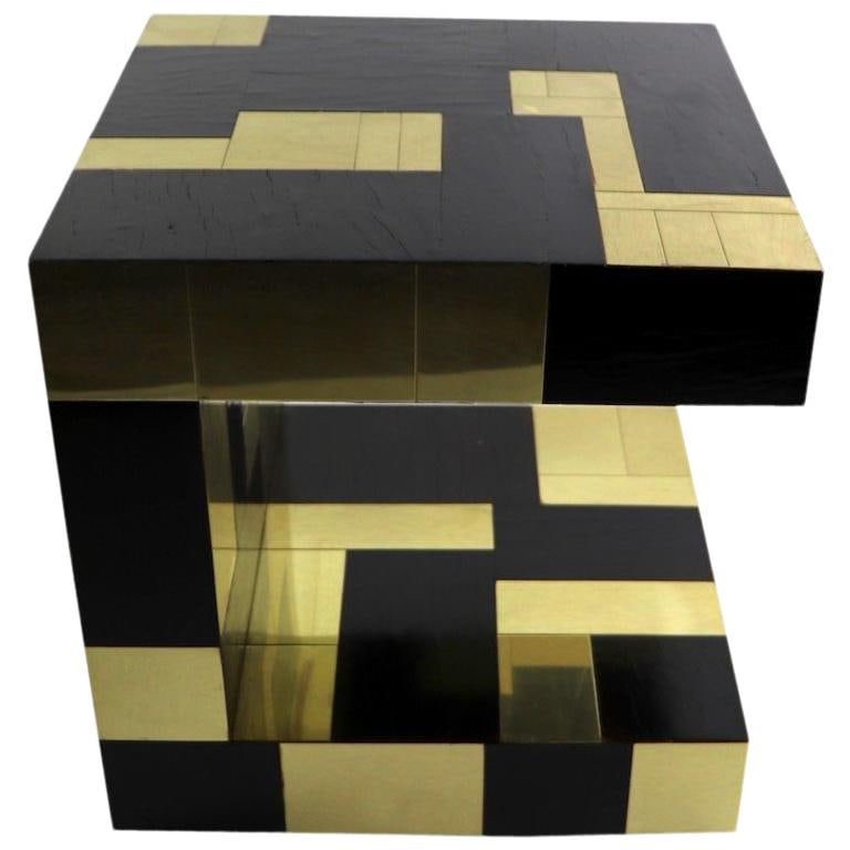 Rare Paul Evans Cityscape Brass Wood Side Table (1 of 10)