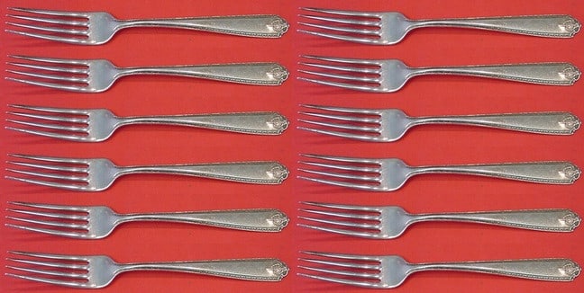 Westmorland Lady Hilton Sterling Silver Fork Set of 12 pcs 7 1/4 in: Westmorland Lady Hilton Sterling Silver Fork Set of 12 pcs 7 1/4 in Enhance your dining experience with this exquisite set of 12 regular forks from the Lady Hilton pattern by Westmorland. Each fork is