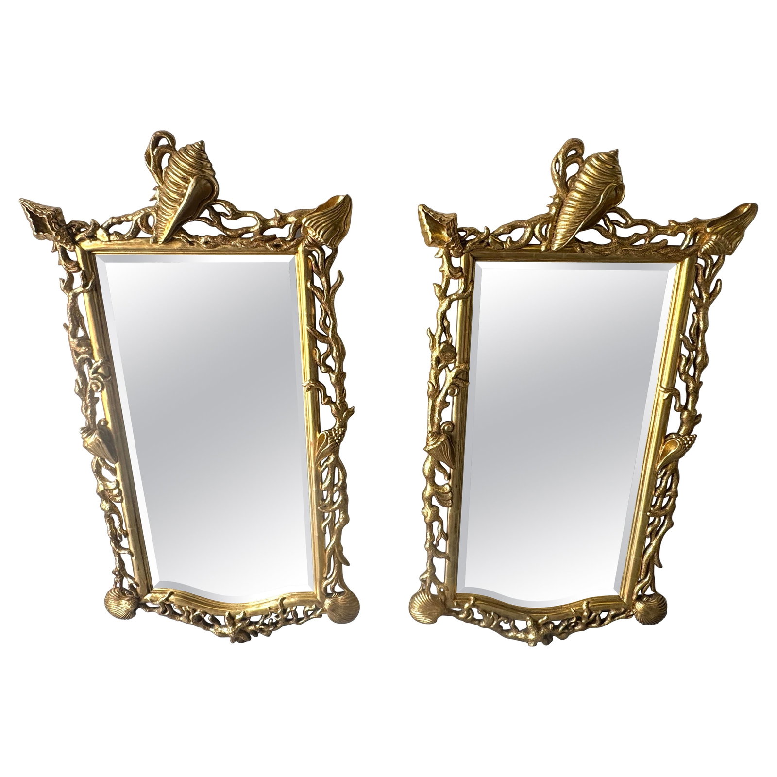Stunning Set of 2 Italian Giltwood Mirrors with Shell Coral Motif (1 of 11)