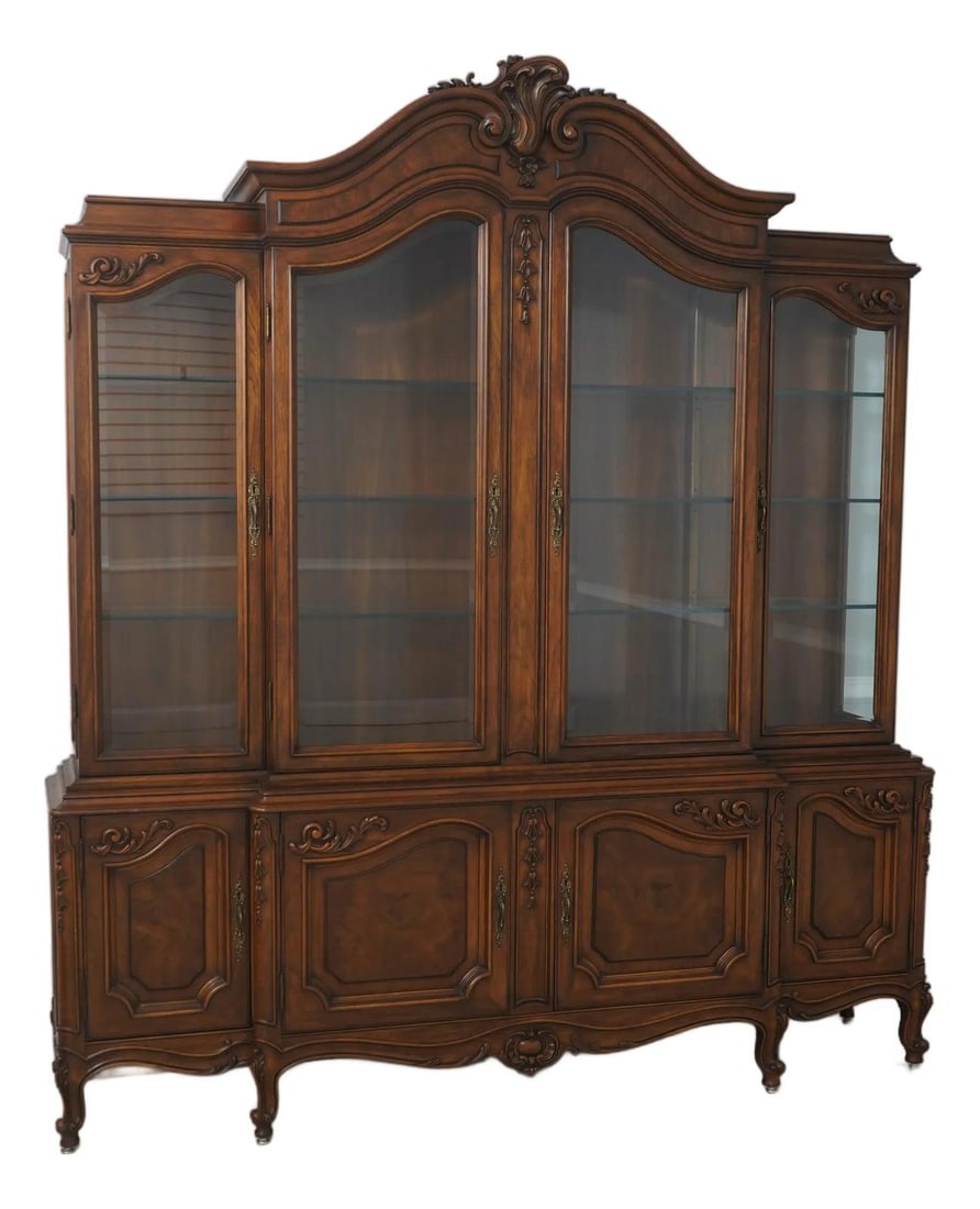 French Style Walnut Display Cabinet with Beveled Glass and Lighting by Karges (1 of 10)