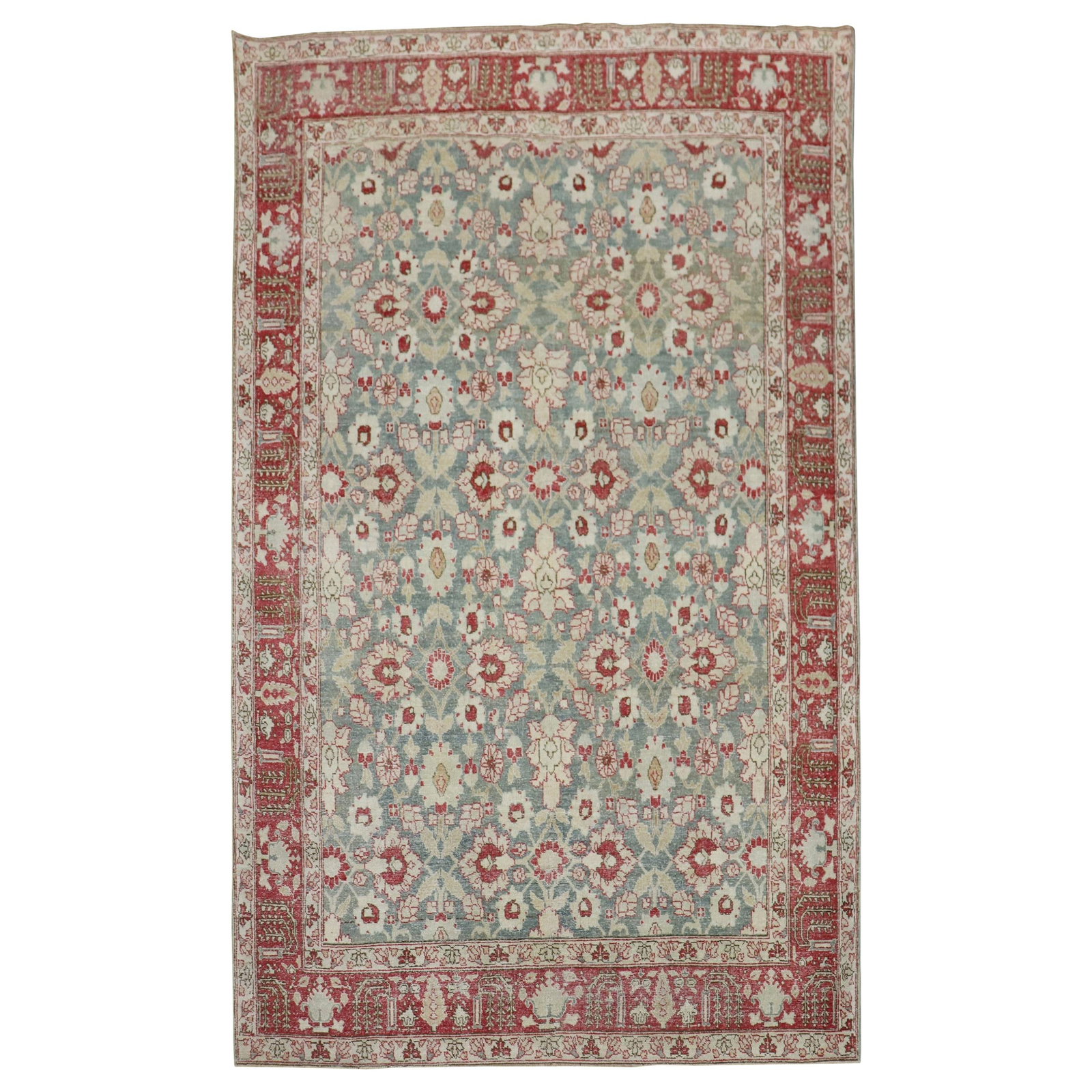 Antique Persian Tabriz Rug 75 x 118 Hand-Woven Wool 1910 Green Red (1 of 8)