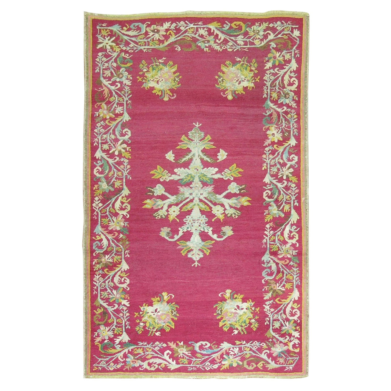 Antique 1920 Turkish Ghiordes Floral Carpet Raspberry Wool 3'9" x 6' (1 of 6)