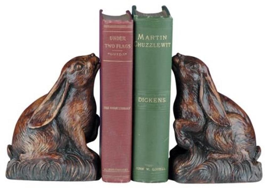 Charming Lodge Style Resin Rabbit Bookends Hand-Cast Decor (1 of 1)