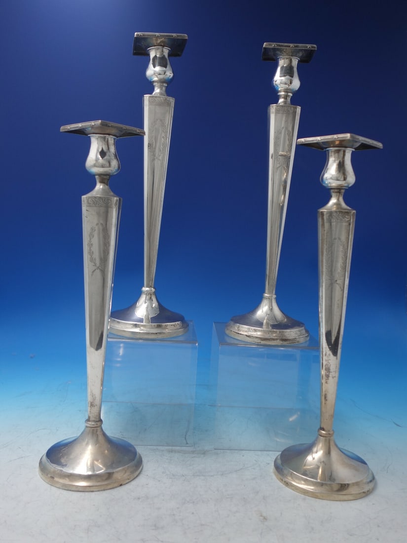 Set of 4 Vintage N.S. Co Sterling Silver Wreath Candlesticks (1 of 9)