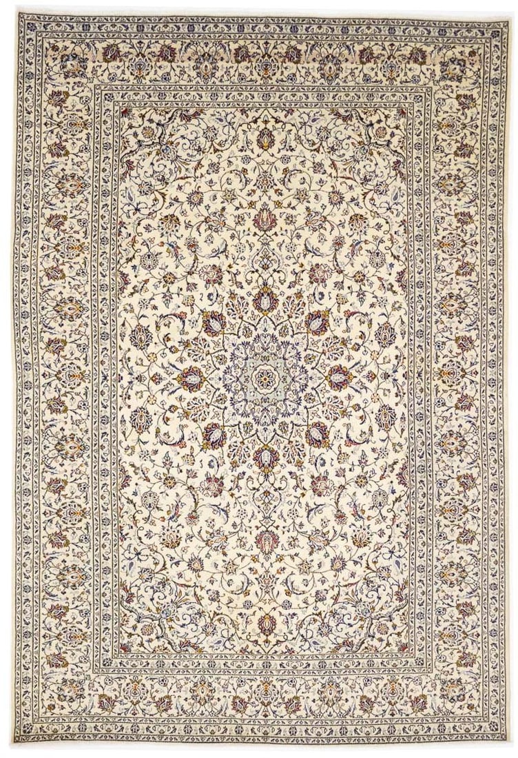 Vintage Hand-Knotted Wool Area Rug 7'10 x 11'7 Floral Traditional Cream (1 of 13)
