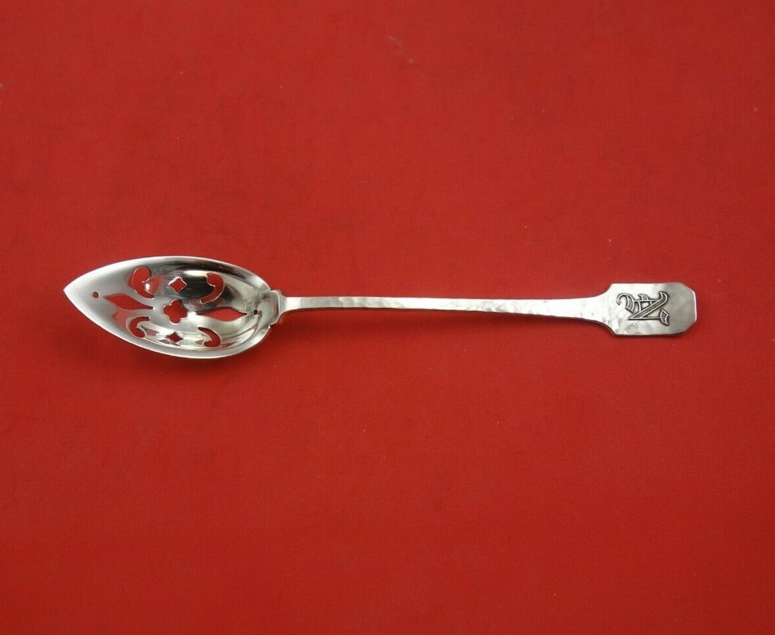 Shreve Sterling Silver 6 Inch Olive Spoon Norman Hammered Monogram N: Shreve Sterling Silver 6 Inch Olive Spoon Norman Hammered Monogram N This exquisite 6-inch serving spoon is crafted from sterling silver and features the elegant Norman Hammered pattern by Shreve. The