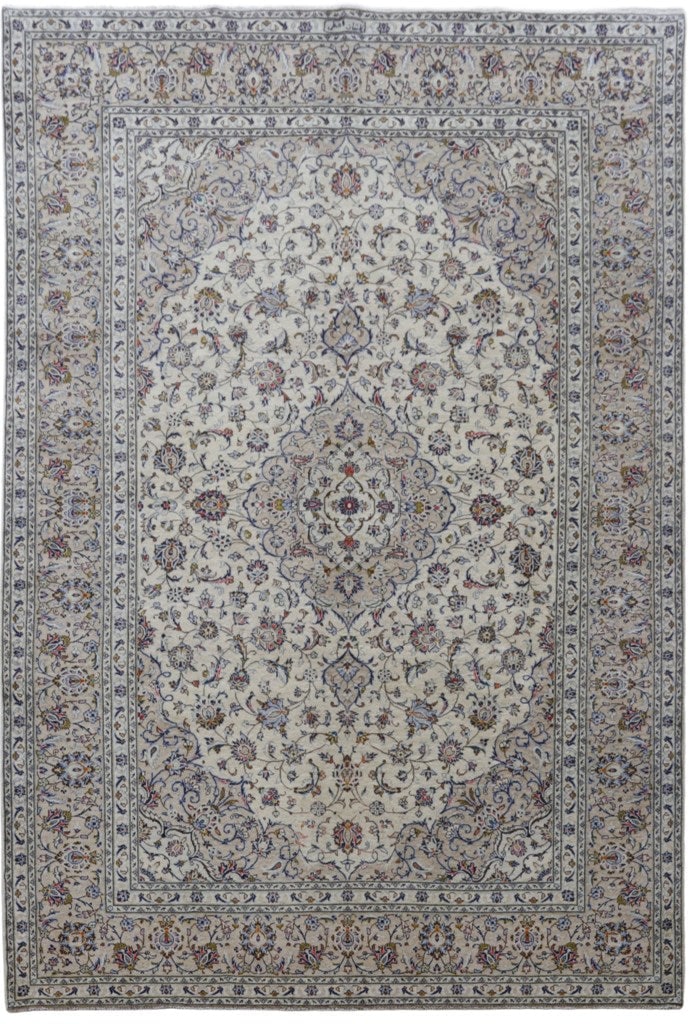 Handcrafted 8'2 x 12'1 Ivory Persian Kashan Rug: Handcrafted 8'2 x 12'1 Ivory Persian Kashan Rug Free continental US Shipping Enhance your living space with this exquisite 8.2 x 12.1 Ivory Persian Signed Kashan Rug, meticulously handcrafted by skill