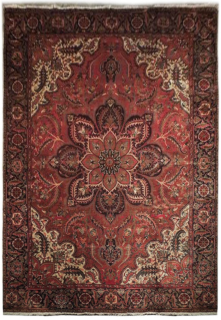 Handcrafted Salmon Semi-Antique Persian Heriz Rug 9'4 x 12'3: Handcrafted Salmon Semi-Antique Persian Heriz Rug 9'4 x 12'3 Free continental US Shipping Experience the elegance of this handcrafted Salmon Semi-Antique Persian Heriz Rug, featuring traditional Persi