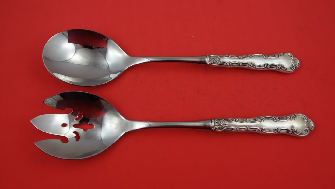 Gorham Strasbourg Sterling Silver Salad Serving Set 11 3/8" Pierced (1 of 3)