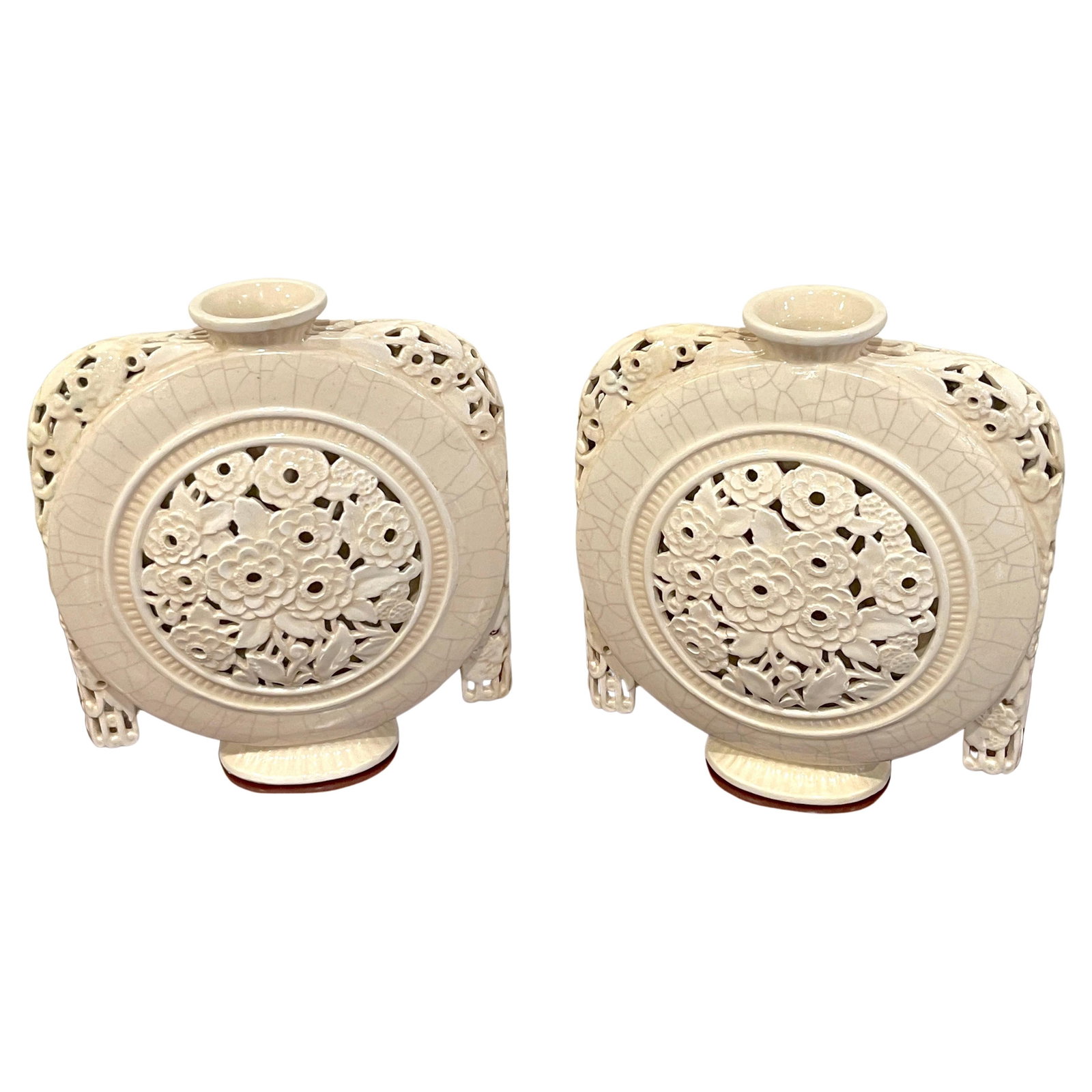 Set of 2 Art Deco Moon Flask Vases by Henri Chaumeil (1 of 13)