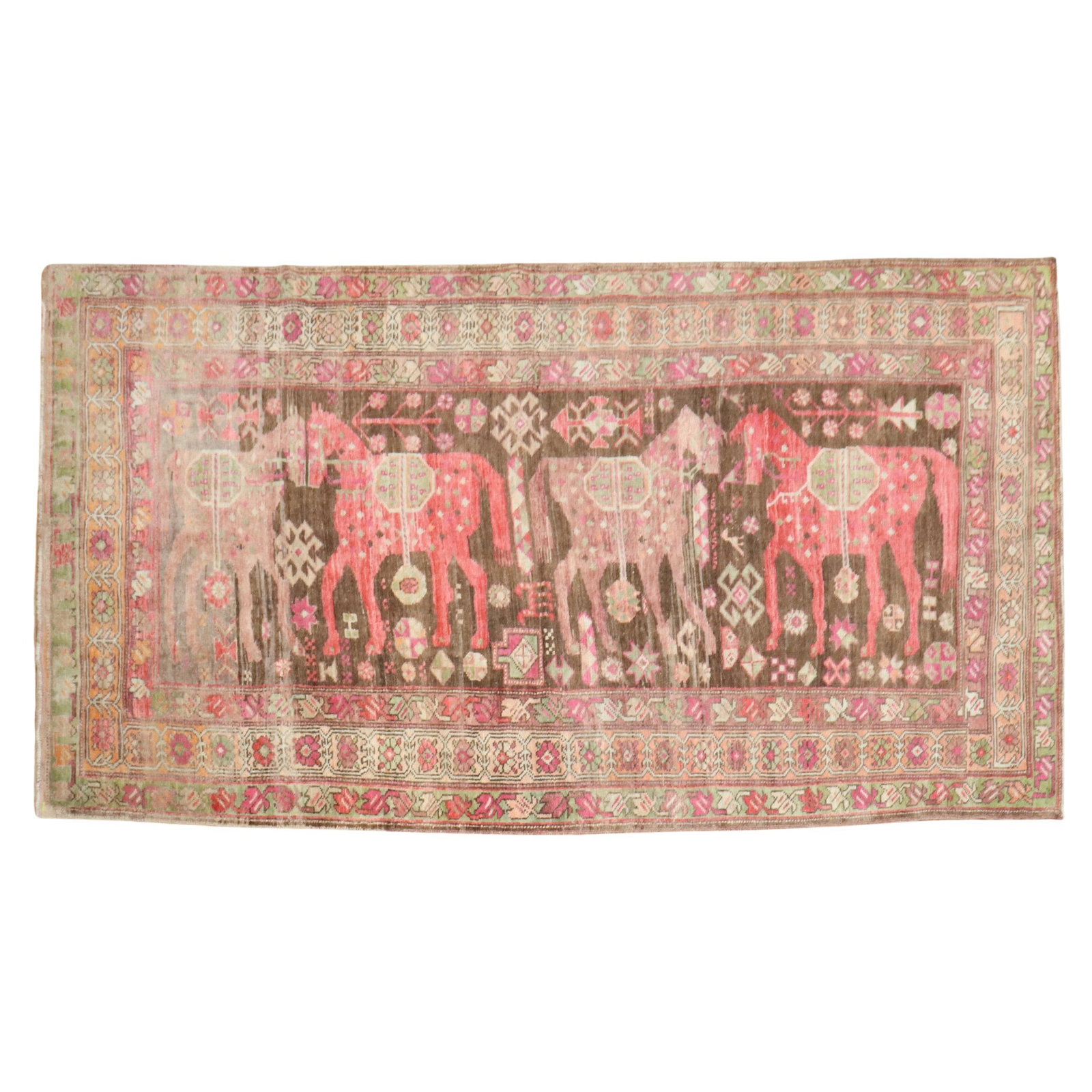 Zabihi Collection Vintage Hand-Woven Wool Horse Karabagh Rug (1 of 10)