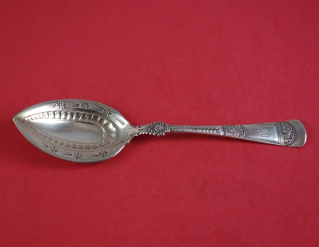Gorham Empress Sterling Silver Preserve Spoon 6 1/4 Bright Cut: Gorham Empress Sterling Silver Preserve Spoon 6 1/4 Bright Cut This exquisite serving spoon is a Sterling Silver Preserve Spoon from the renowned Empress pattern by Gorham, crafted between 1850 and 18