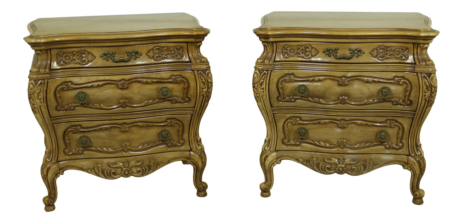 Pair of Carved French Baroque Nightstand Commodes with Brass Hardware (1 of 10)