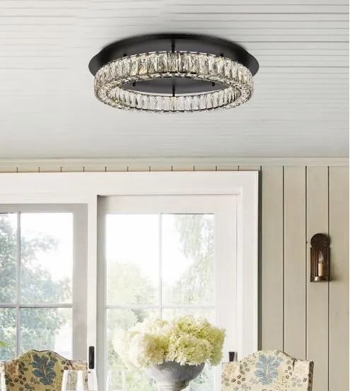 Monroe Modern 26 Inch Black Crystal LED Flush Mount Ceiling Chandelier (1 of 8)