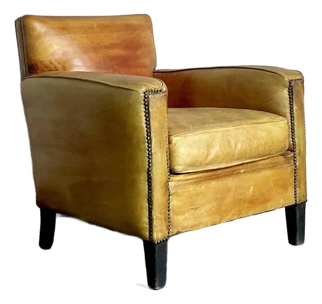 French Club Chair in Stained Leather with Nailhead Trim and Patina (1 of 6)