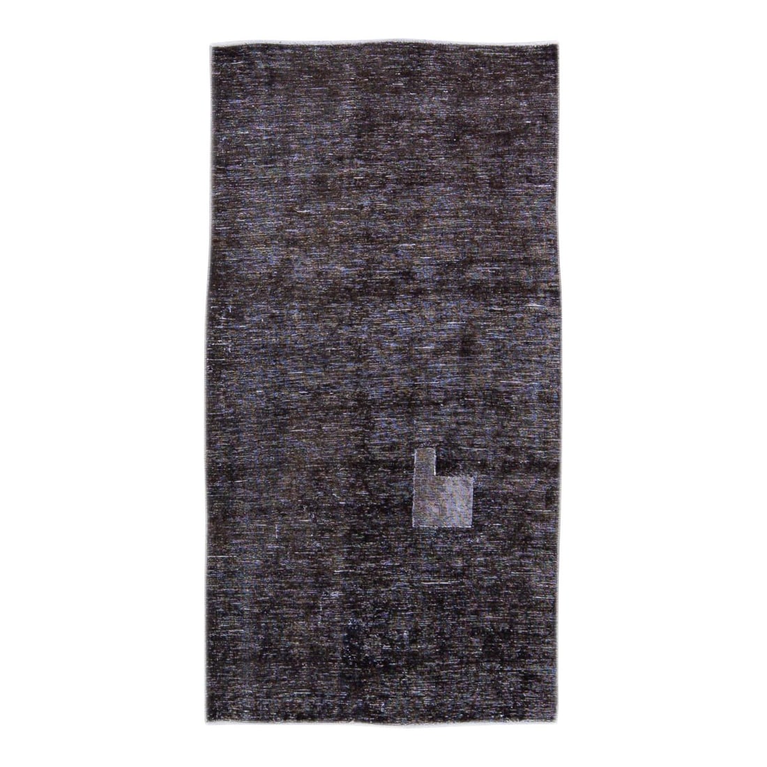 1960s Handmade Dark Gray Wool Rug with Blue Accents: 1960s Handmade Dark Gray Wool Rug with Blue Accents This stunning vintage handmade rug features a beautiful abstract design, skillfully hand-knotted from high-quality wool. Dominated by a rich dark gr
