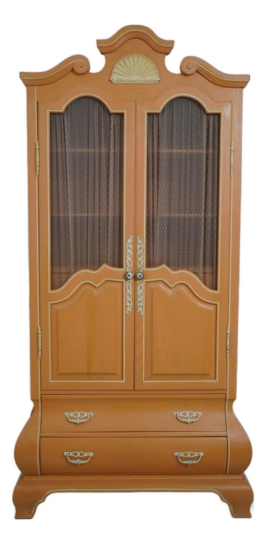 Hand Painted Wood Armoire with Two Wire Mesh Doors and Curved Base (1 of 10)