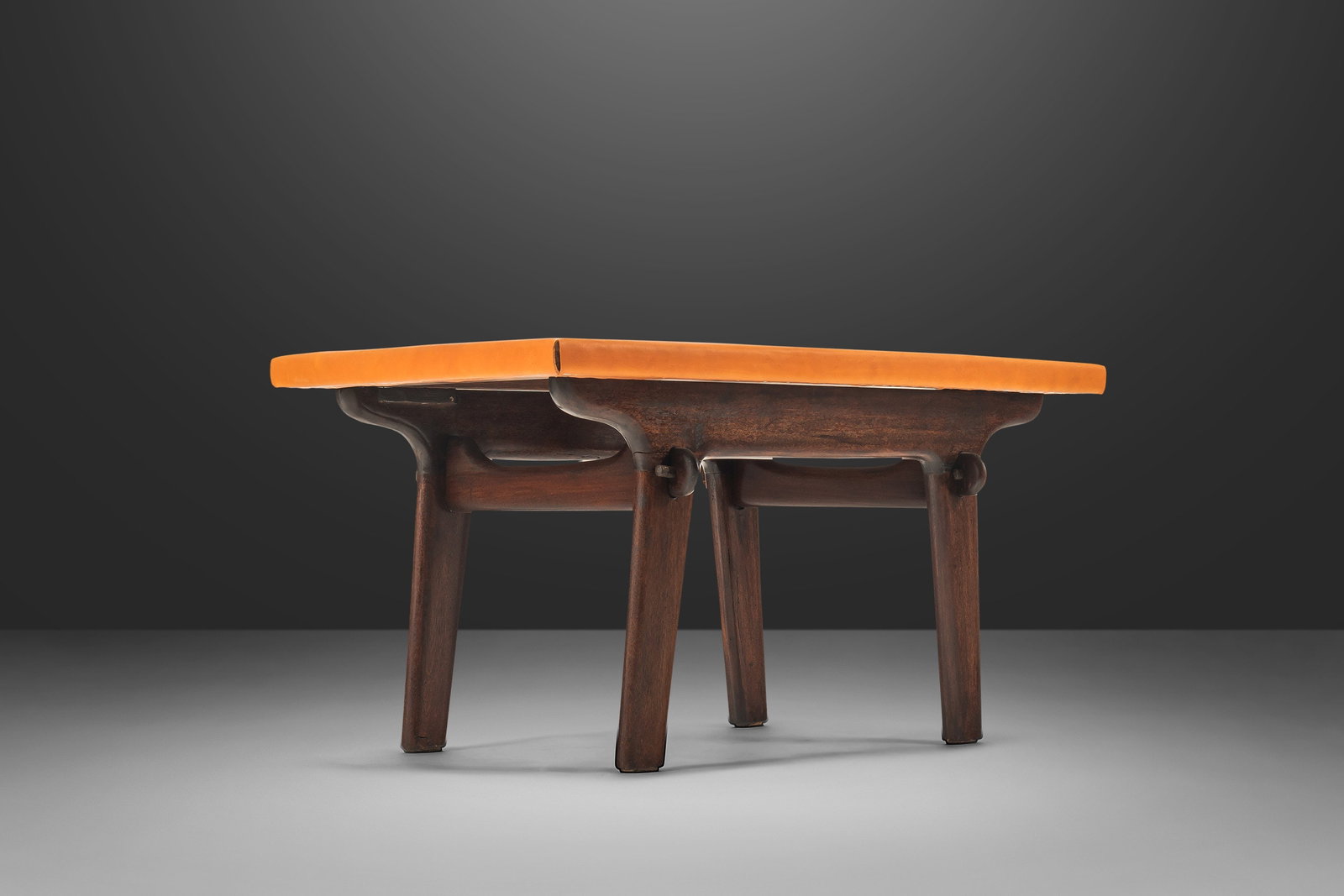 Mid-Century Modern Coffee Table by Angel Pazmino in Fruitwood and Cognac Leather (1 of 9)