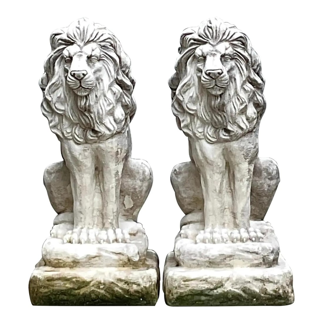 Pair of Vintage Cast Concrete Lion Garden Statues Traditional Style (1 of 10)